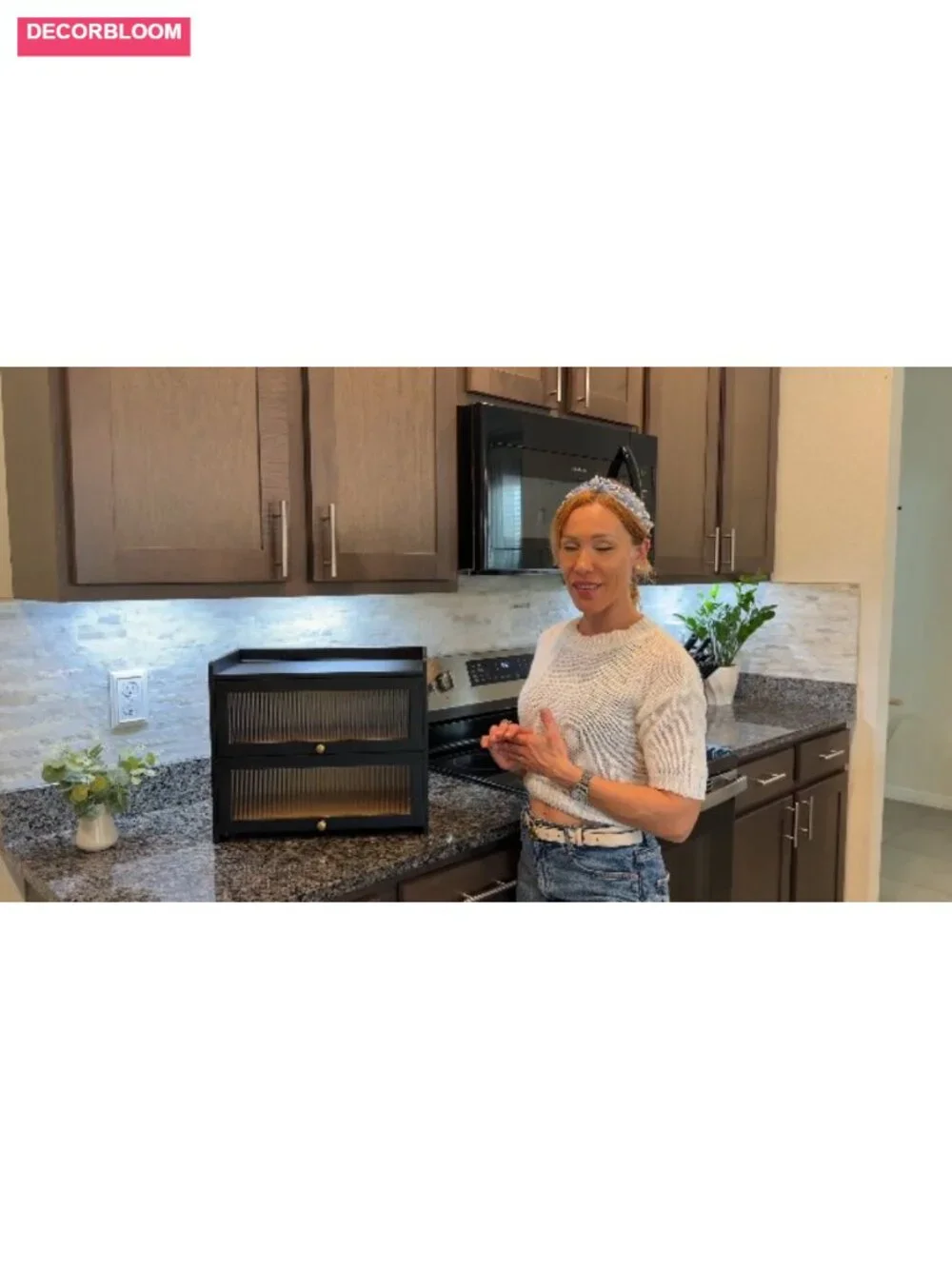 Large Vintage Bamboo Bread Box for Kitchen Countertop with Magnetic Latch